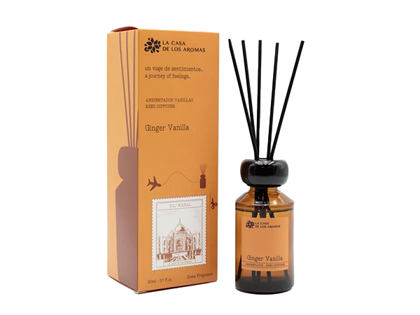 Премиум дифузер с ратанови пръчици Ginger Vanilla 110 мл. - La Casa de los Aromas Премиум дифузер с ратанови пръчици Ginger Vanilla 110 мл. - La Casa de los Aromas